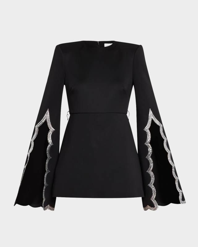 Split-Sleeve Sequin Embellished Mini Dress